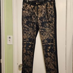 Chico's PLATINUM Jeggings Jeans, Chicos sz 0, Dark Blue with metallic detail